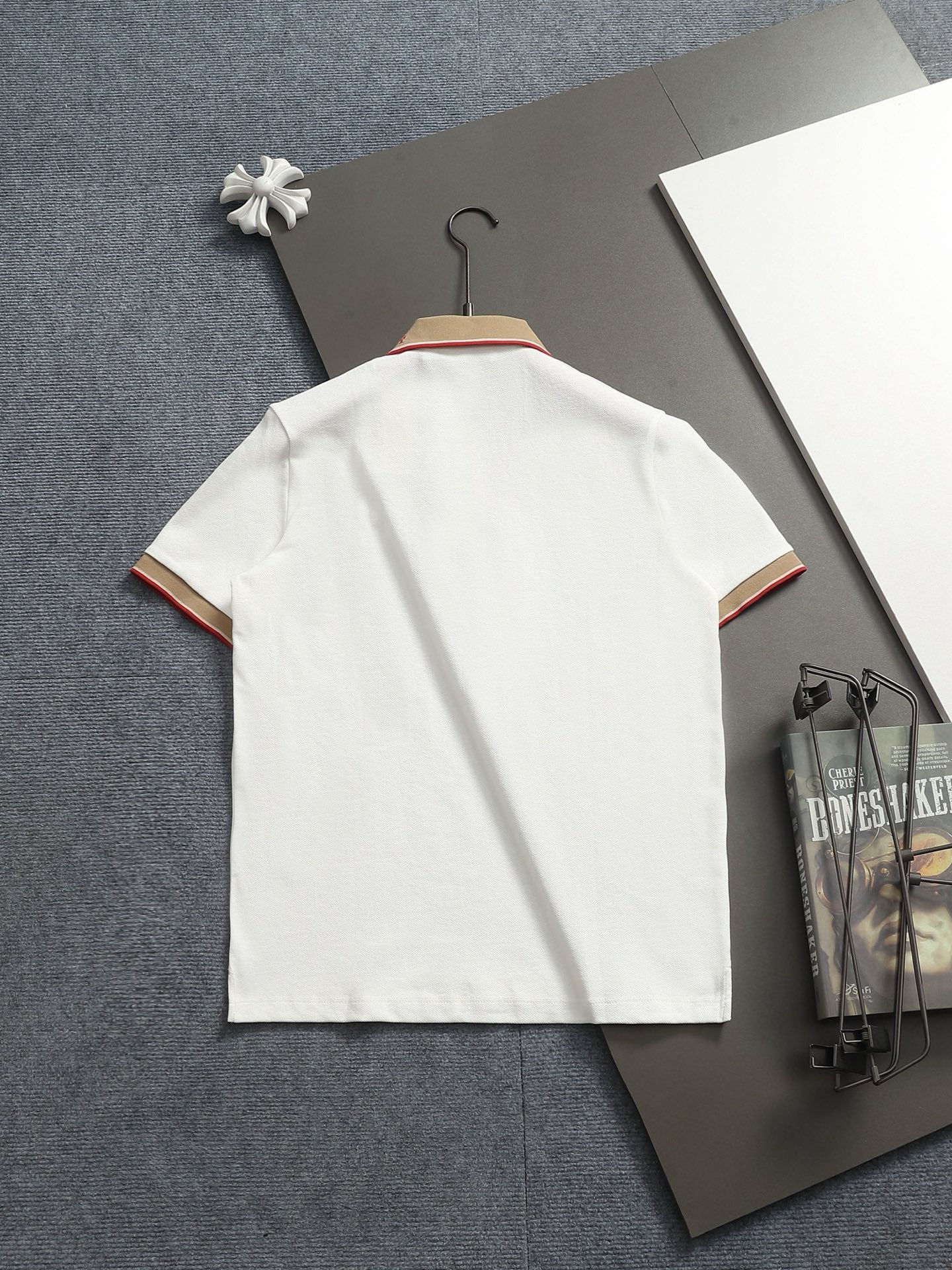 260415 New high-quality checked patchwork knit collar polo shirt