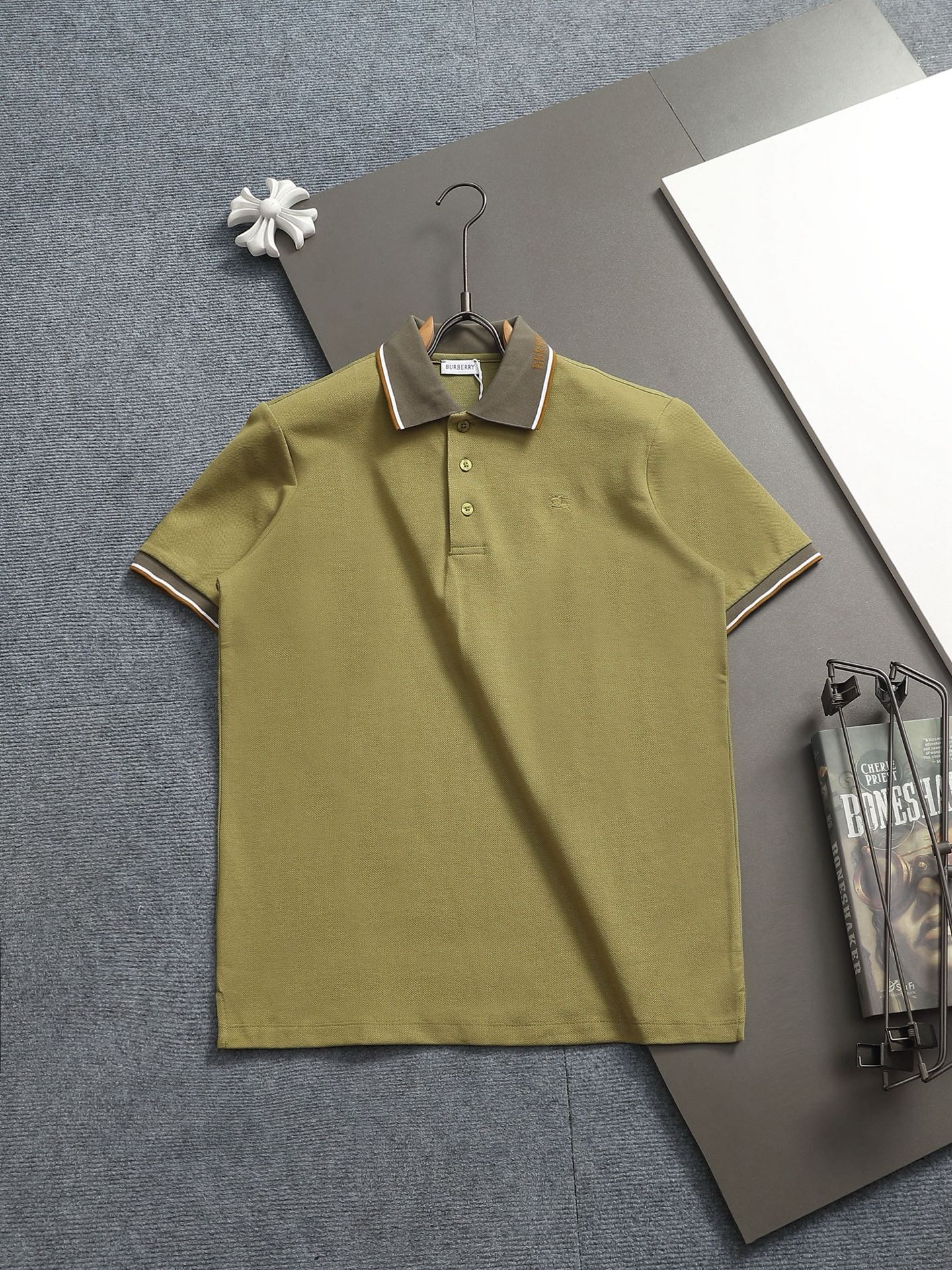 260415 New high-quality checked patchwork knit collar polo shirt
