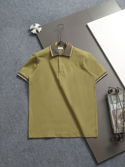 260415 New high-quality checked patchwork knit collar polo shirt