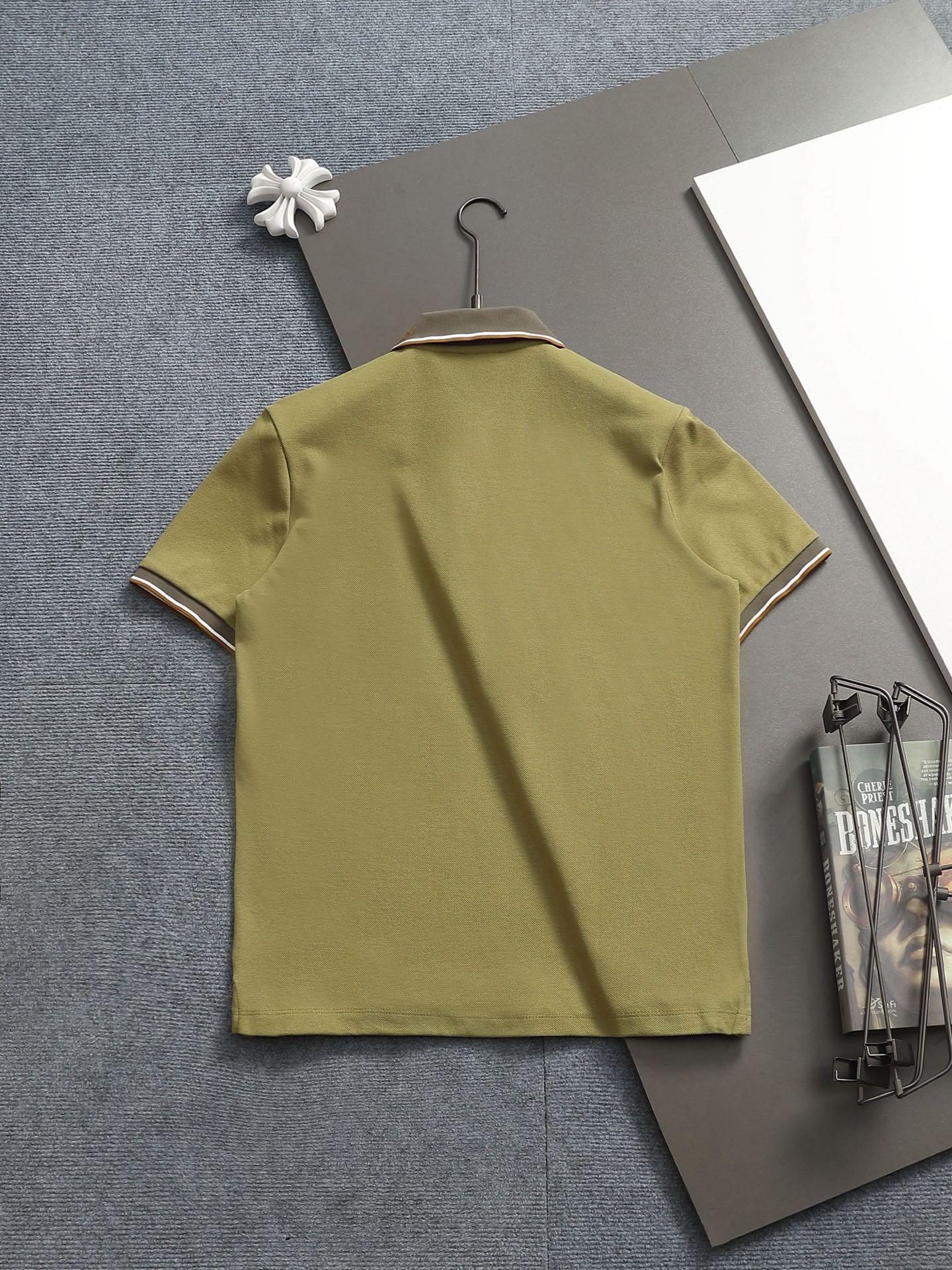 260415 New high-quality checked patchwork knit collar polo shirt