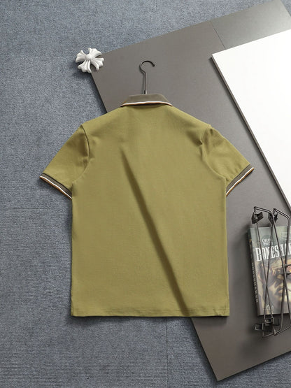 260415 New high-quality checked patchwork knit collar polo shirt