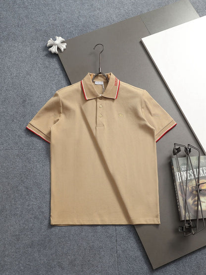 260415 New high-quality checked patchwork knit collar polo shirt