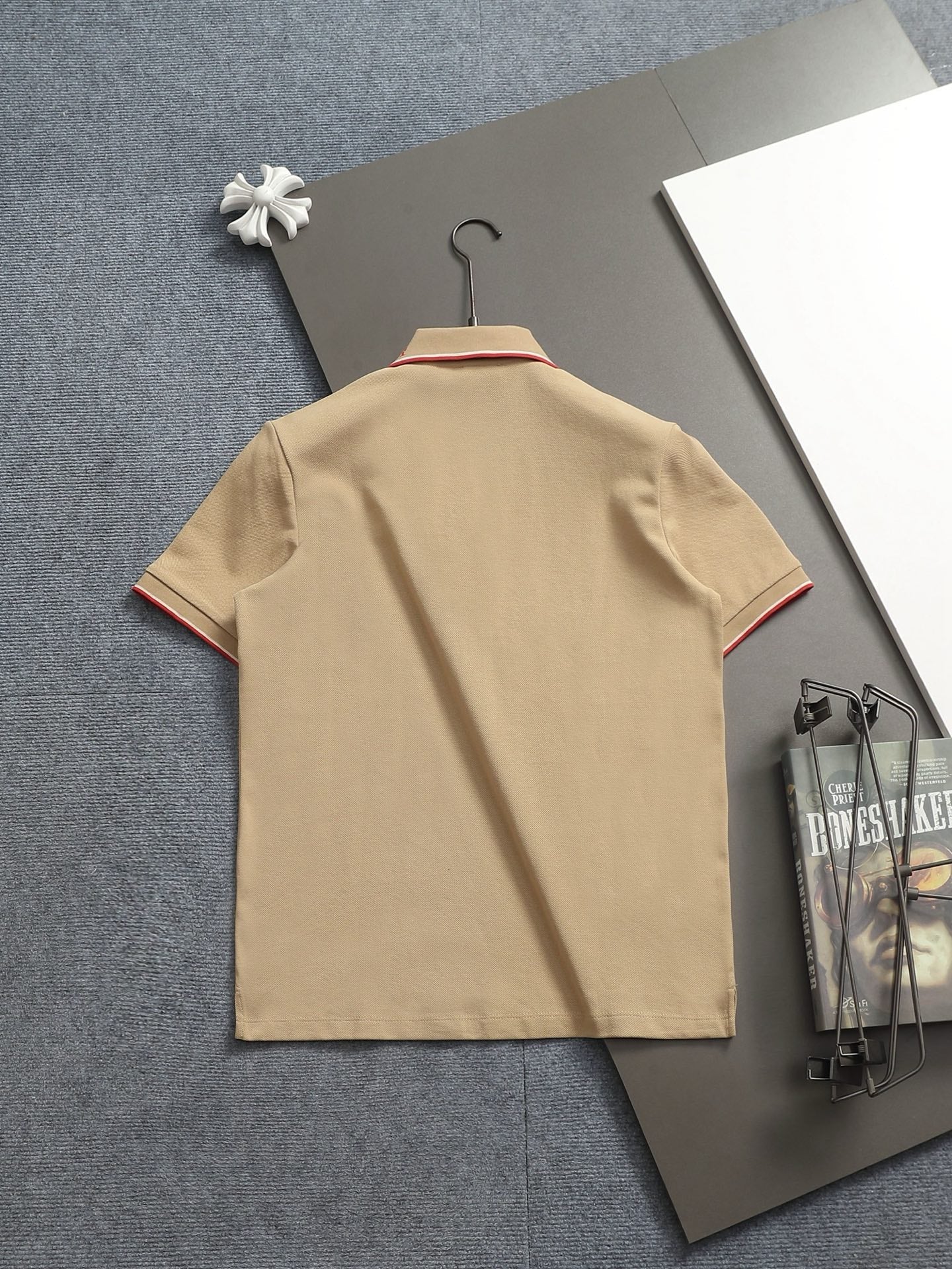 260415 New high-quality checked patchwork knit collar polo shirt