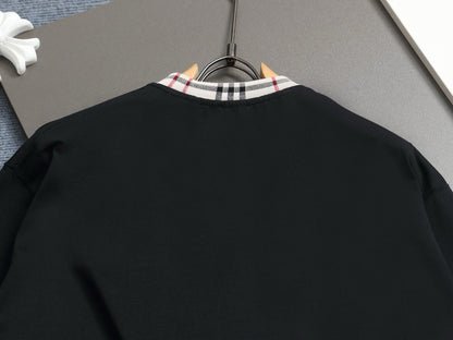 260415 New high-quality striped-neckline three-dimensional embroidered T-shirt