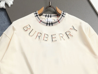 260415 New high-quality striped-neckline three-dimensional embroidered T-shirt