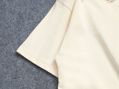 260415 New high-quality striped-neckline three-dimensional embroidered T-shirt