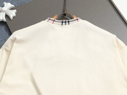 260415 New high-quality striped-neckline three-dimensional embroidered T-shirt
