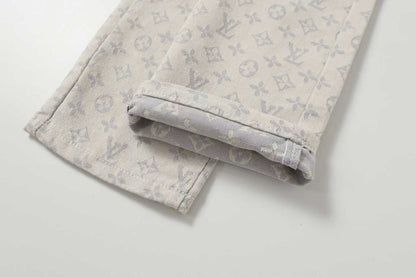 260421 New high-quality American-style retro full-length jacquard slim-fit jeans