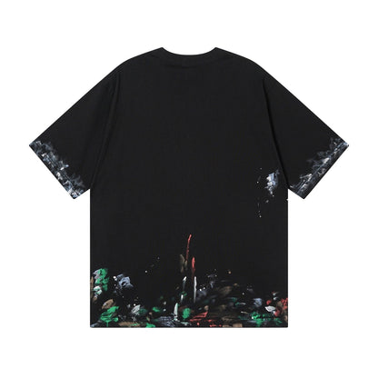 260421 New high-quality heavy-duty artistic color-painted embroidered T-shirt
