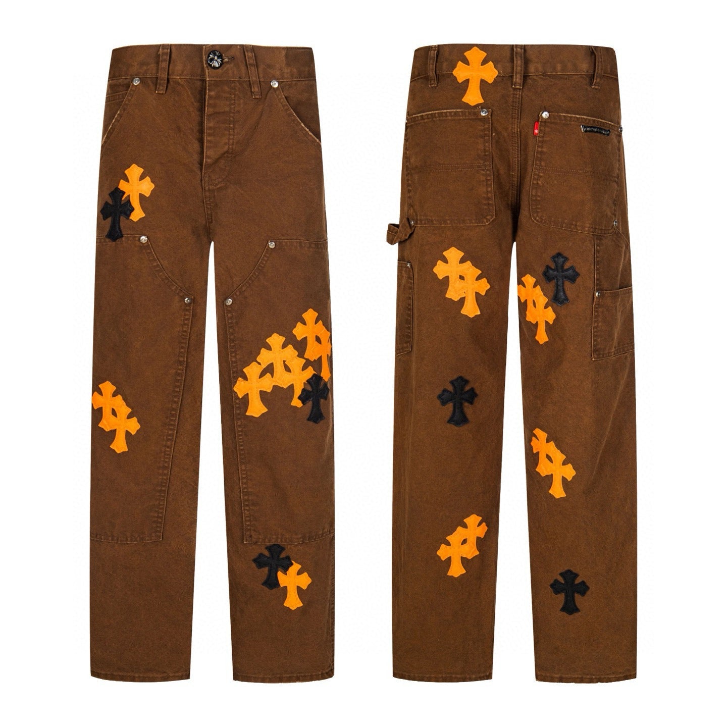 260421 New high-quality leather-stitched workwear washed denim pants