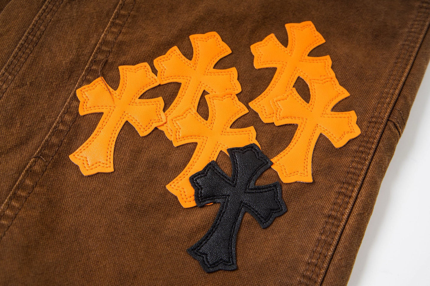 260421 New high-quality leather-stitched workwear washed denim pants