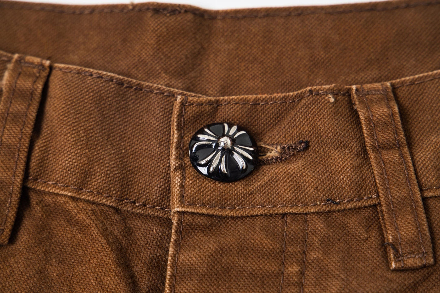 260421 New high-quality leather-stitched workwear washed denim pants