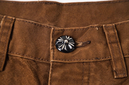 260421 New high-quality leather-stitched workwear washed denim pants