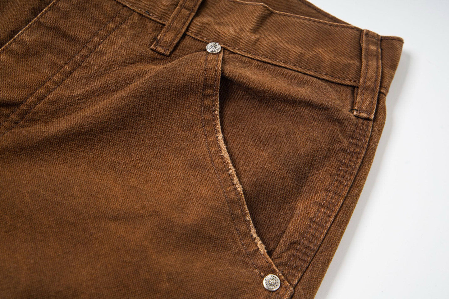 260421 New high-quality leather-stitched workwear washed denim pants