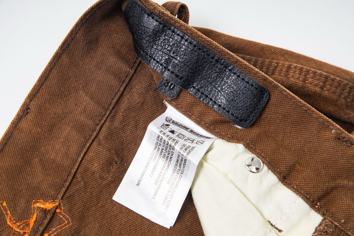 260421 New high-quality leather-stitched workwear washed denim pants