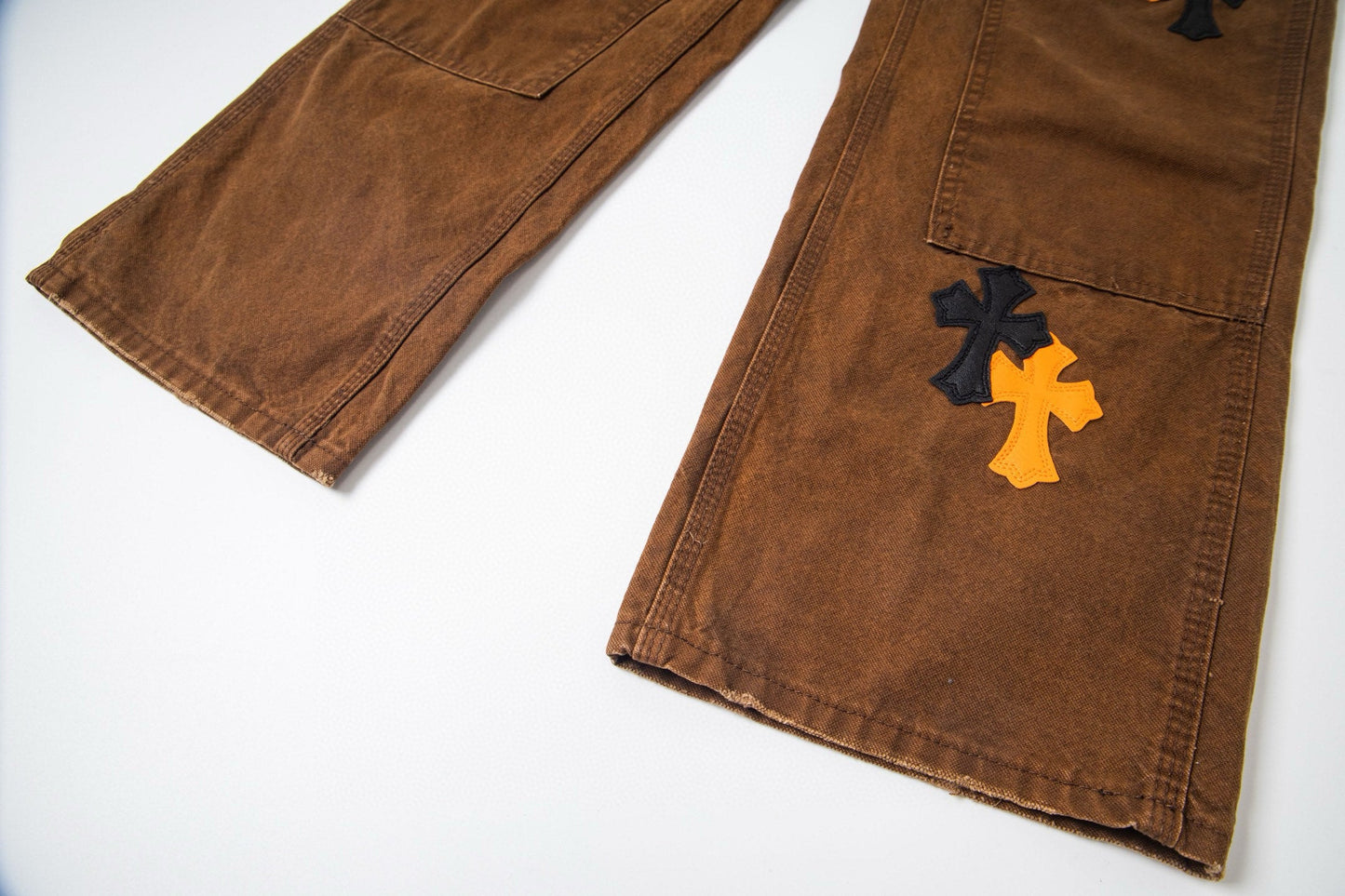 260421 New high-quality leather-stitched workwear washed denim pants