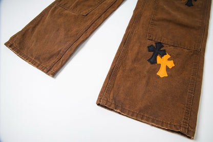 260421 New high-quality leather-stitched workwear washed denim pants