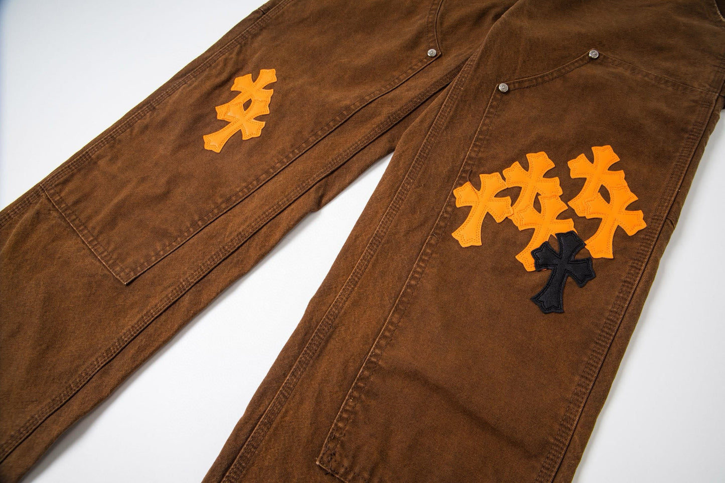 260421 New high-quality leather-stitched workwear washed denim pants