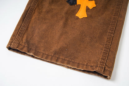260421 New high-quality leather-stitched workwear washed denim pants