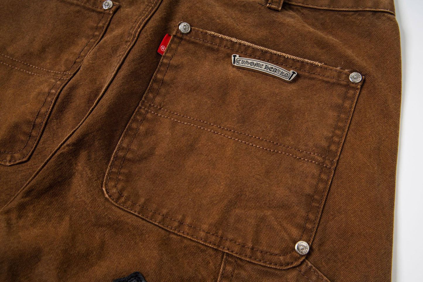 260421 New high-quality leather-stitched workwear washed denim pants