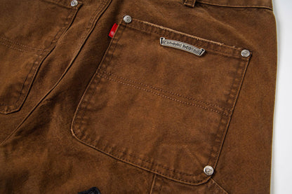 260421 New high-quality leather-stitched workwear washed denim pants