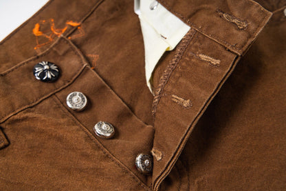260421 New high-quality leather-stitched workwear washed denim pants