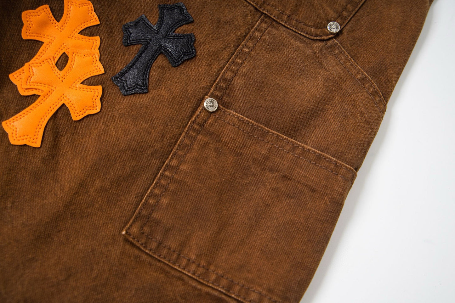 260421 New high-quality leather-stitched workwear washed denim pants