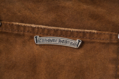 260421 New high-quality leather-stitched workwear washed denim pants