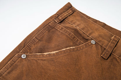 260421 New high-quality leather-stitched workwear washed denim pants
