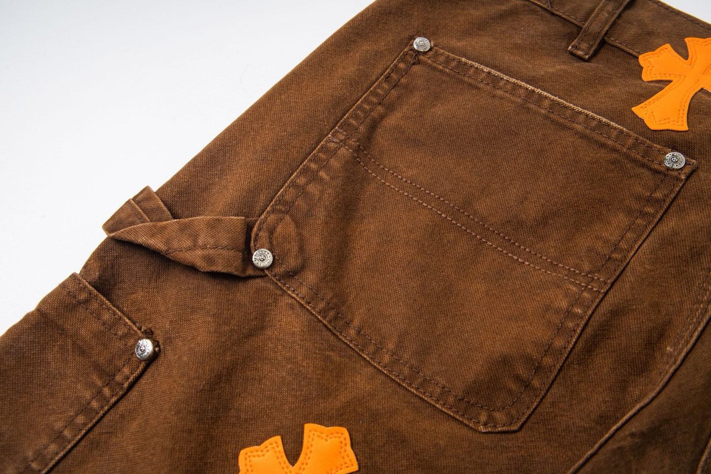 260421 New high-quality leather-stitched workwear washed denim pants
