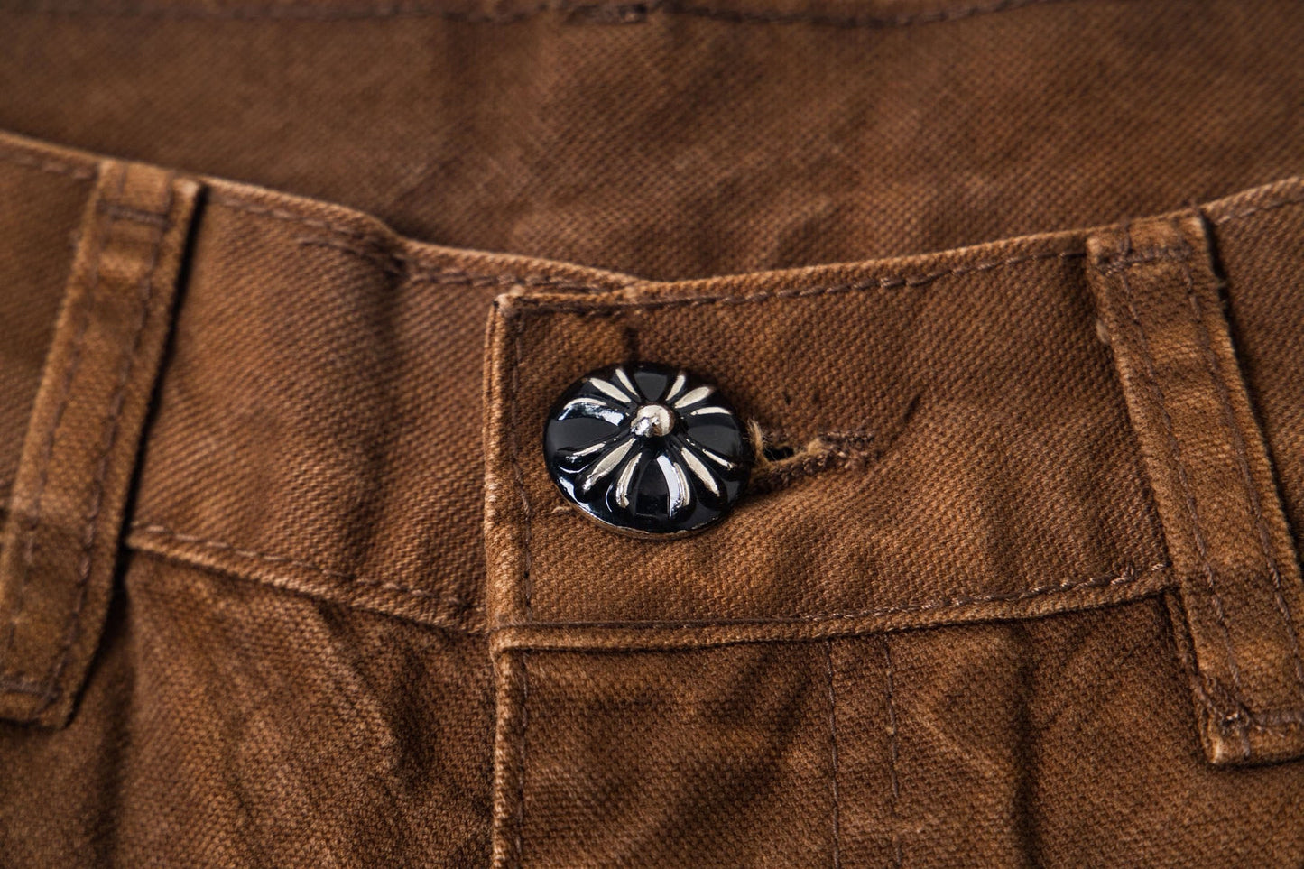 260421 New high-quality leather-stitched workwear washed denim pants