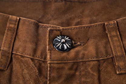 260421 New high-quality leather-stitched workwear washed denim pants