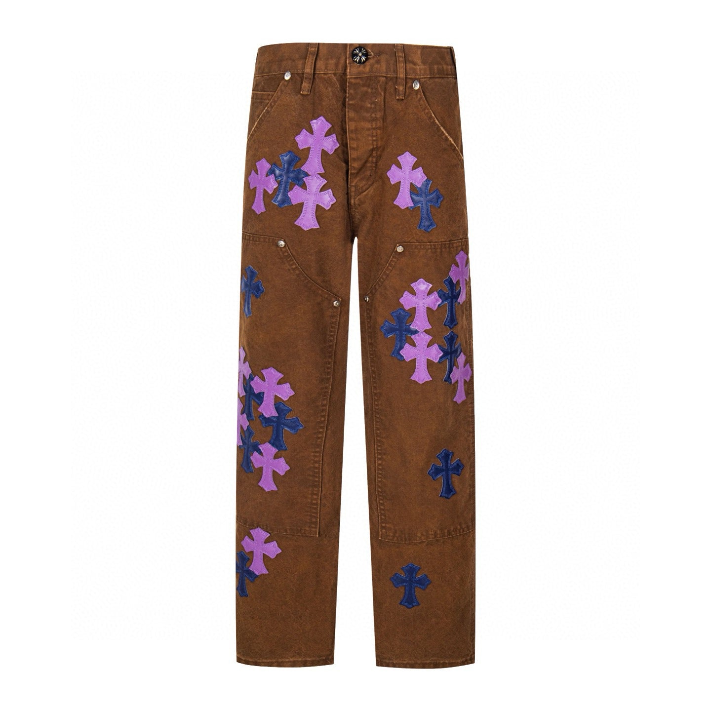 260421 New high-quality leather-stitched workwear washed denim pants