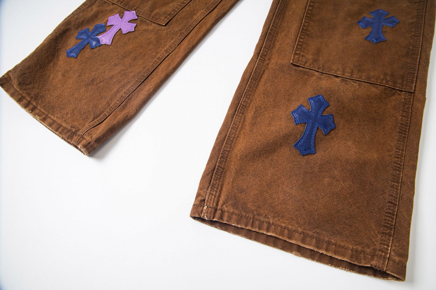 260421 New high-quality leather-stitched workwear washed denim pants