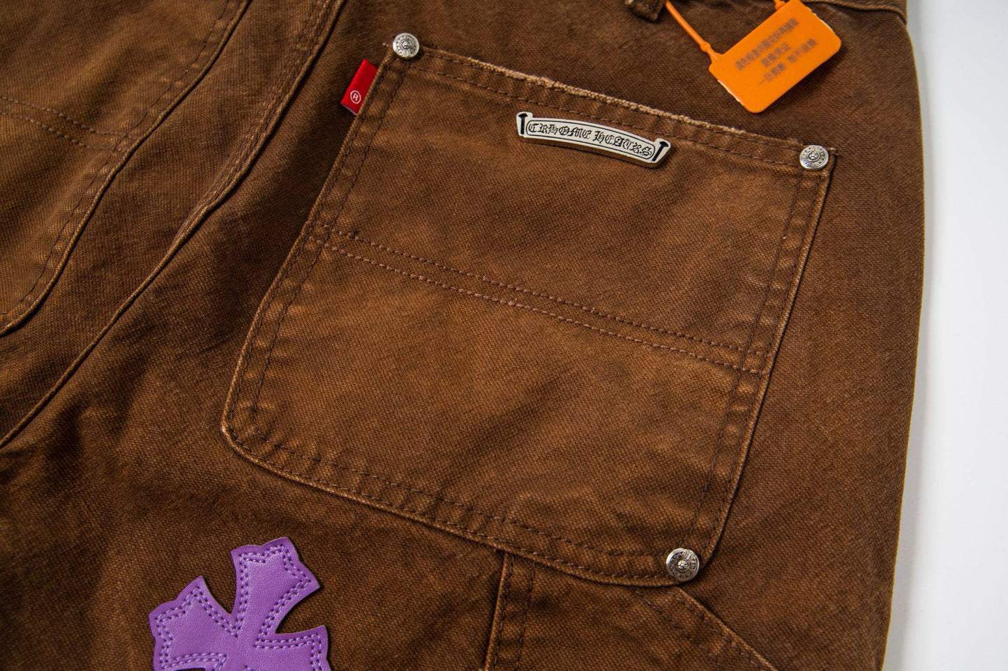260421 New high-quality leather-stitched workwear washed denim pants