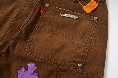 260421 New high-quality leather-stitched workwear washed denim pants