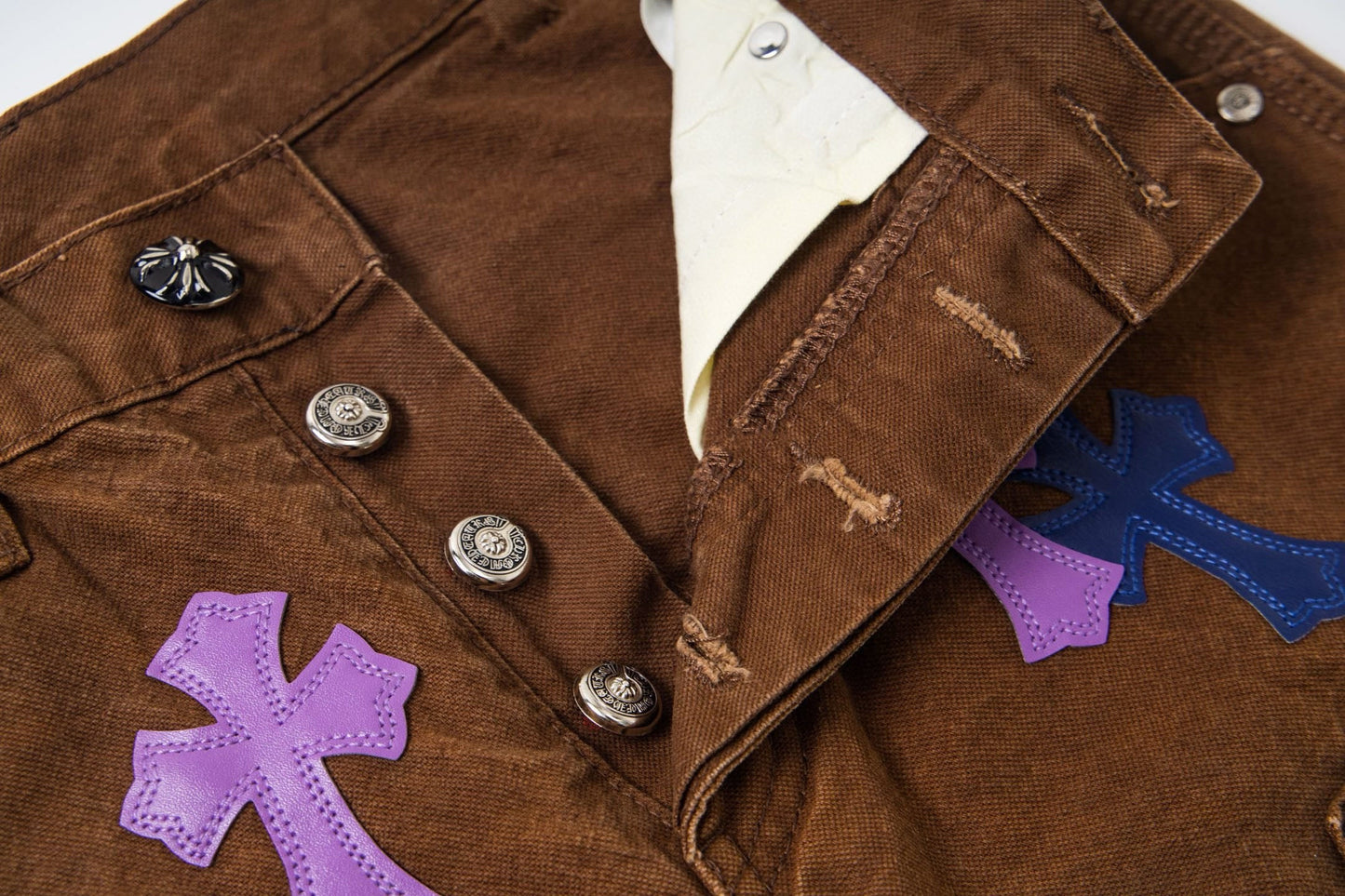 260421 New high-quality leather-stitched workwear washed denim pants