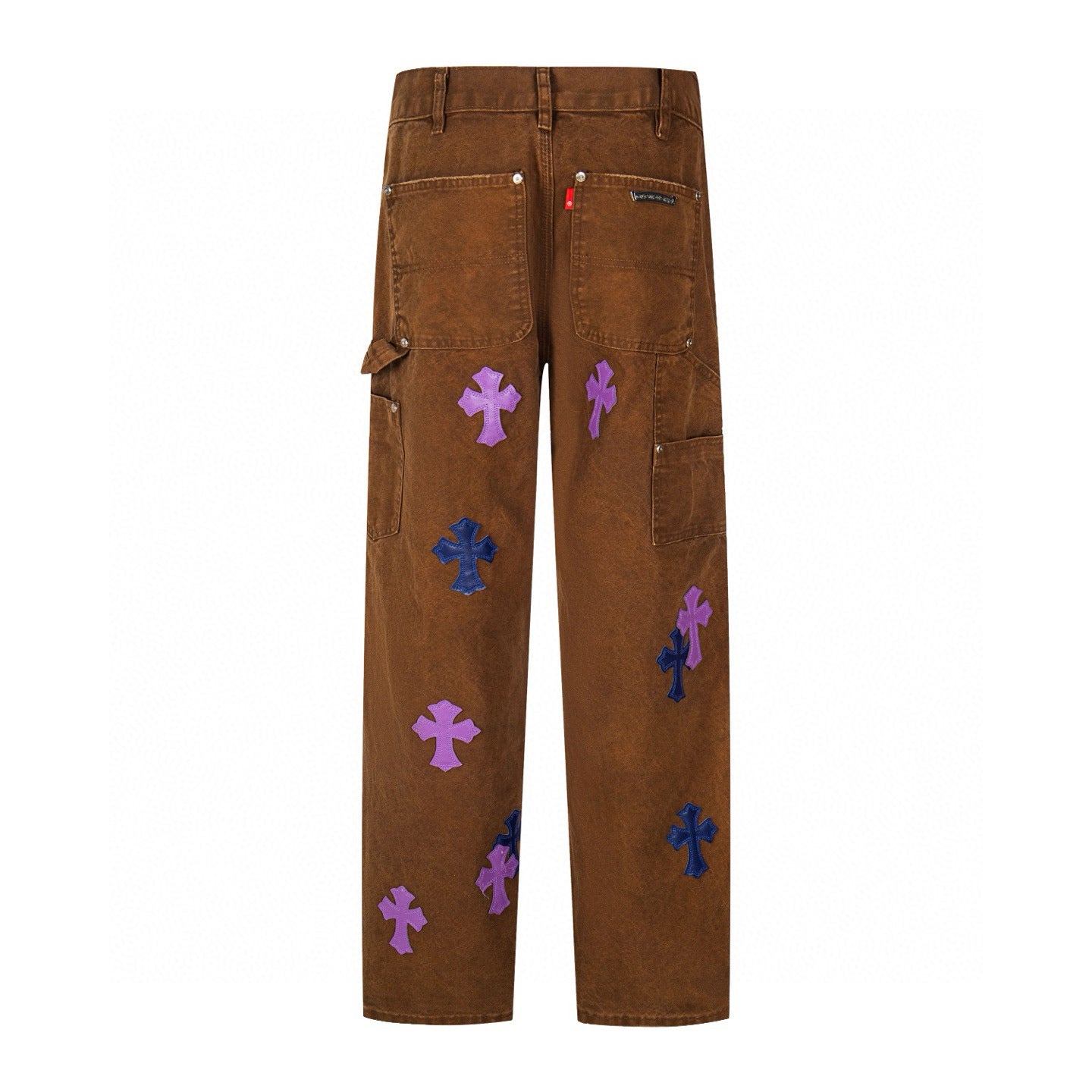 260421 New high-quality leather-stitched workwear washed denim pants