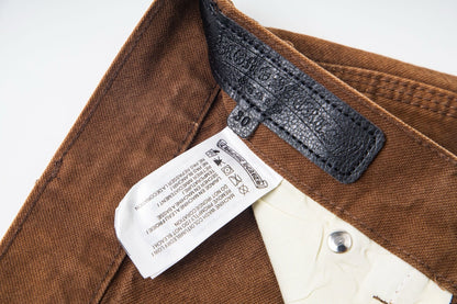 260421 New high-quality leather-stitched workwear washed denim pants