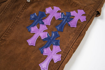260421 New high-quality leather-stitched workwear washed denim pants