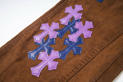 260421 New high-quality leather-stitched workwear washed denim pants