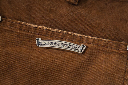 260421 New high-quality leather-stitched workwear washed denim pants