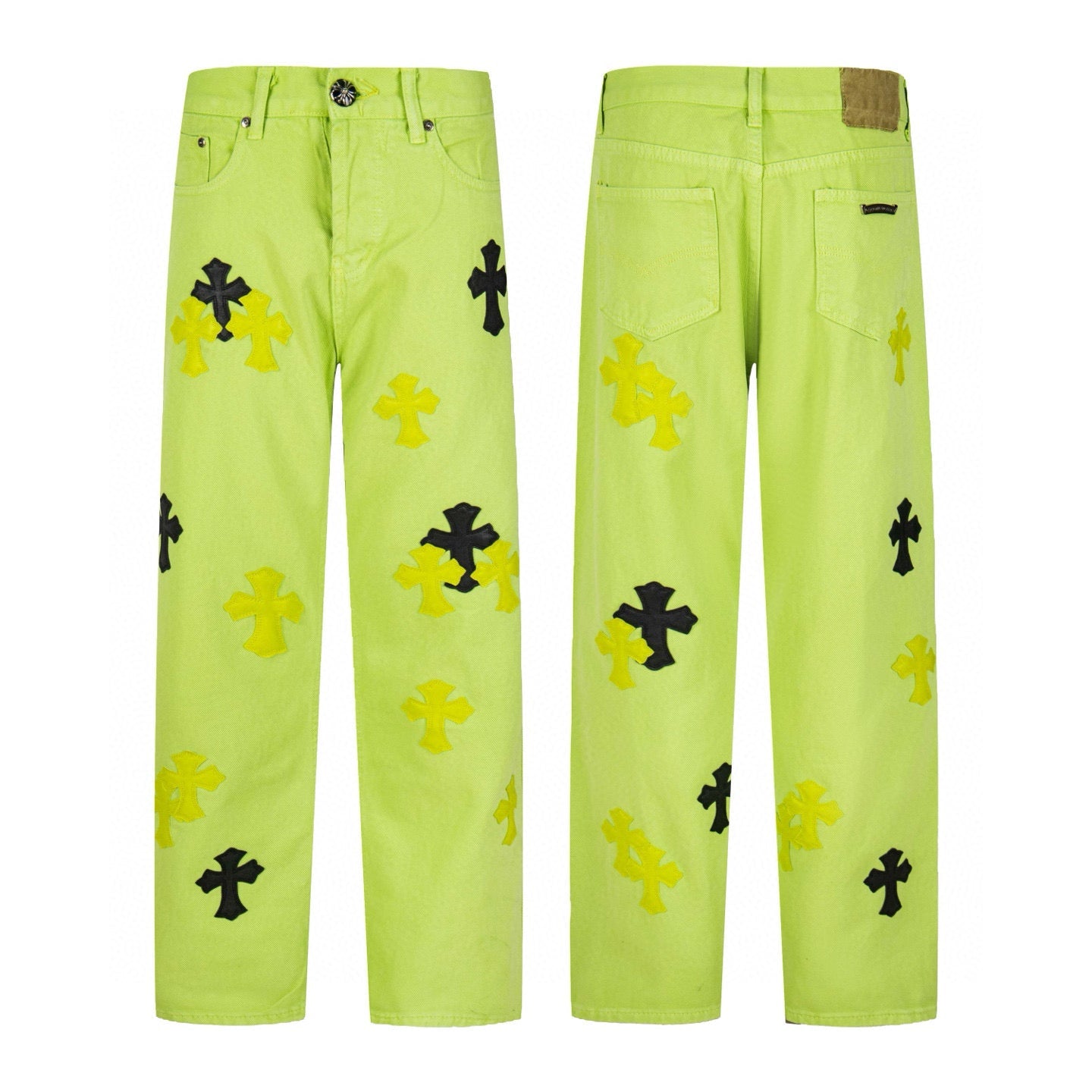 260421 New high-quality leather-stitched workwear washed denim pants
