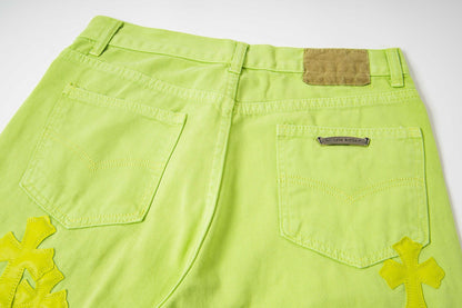 260421 New high-quality leather-stitched workwear washed denim pants