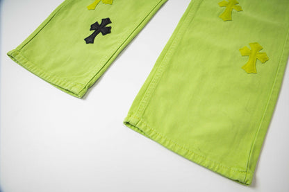 260421 New high-quality leather-stitched workwear washed denim pants