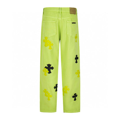 260421 New high-quality leather-stitched workwear washed denim pants