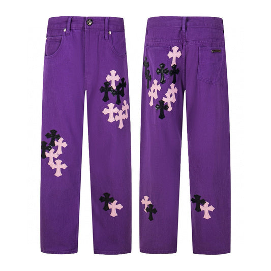 260421 New high-quality leather-stitched workwear washed denim pants