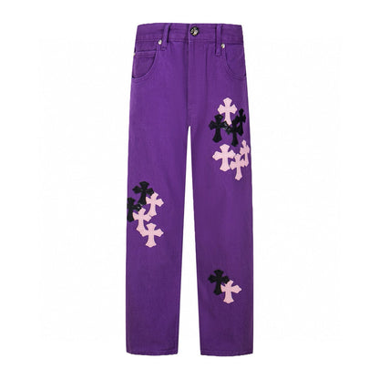 260421 New high-quality leather-stitched workwear washed denim pants