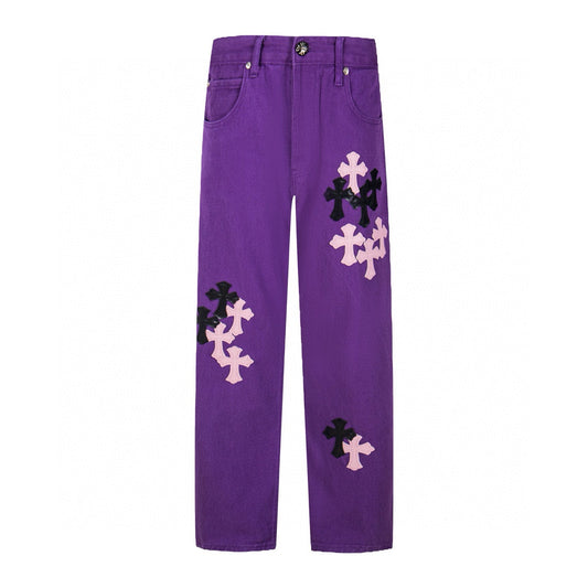 260421 New high-quality leather-stitched workwear washed denim pants