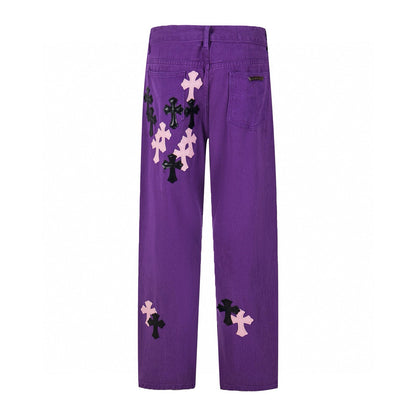 260421 New high-quality leather-stitched workwear washed denim pants